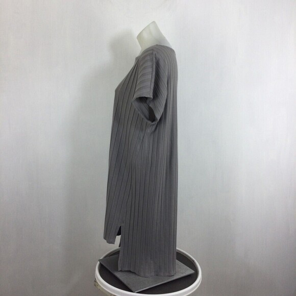 Eileen Fisher Bateau Neck Wide Rib Stretch Tunic Knit Shirt Top Zinc Gray Large - Picture 5 of 8